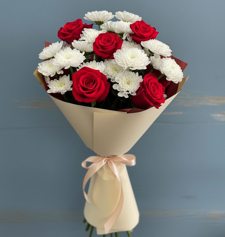 Букет цветов из: Розы и Хризантемы в Кудрово Ленинградская область