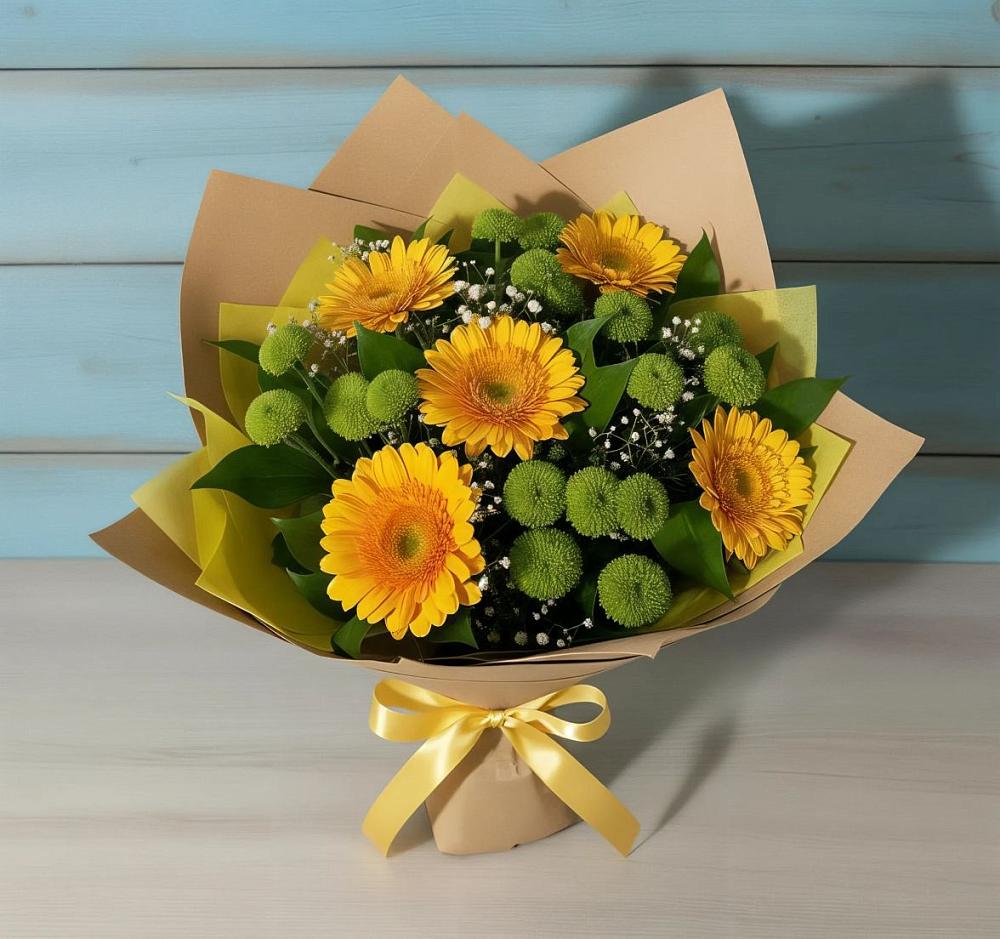 Букет цветов из: Герберы и Хризантемы в Кудрово Ленинградская область