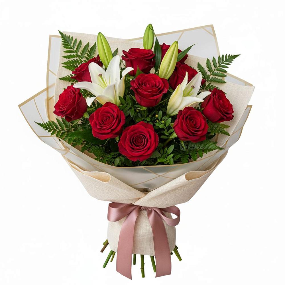 Букет цветов из: Лилии и Розы в Кудрово Ленинградская область