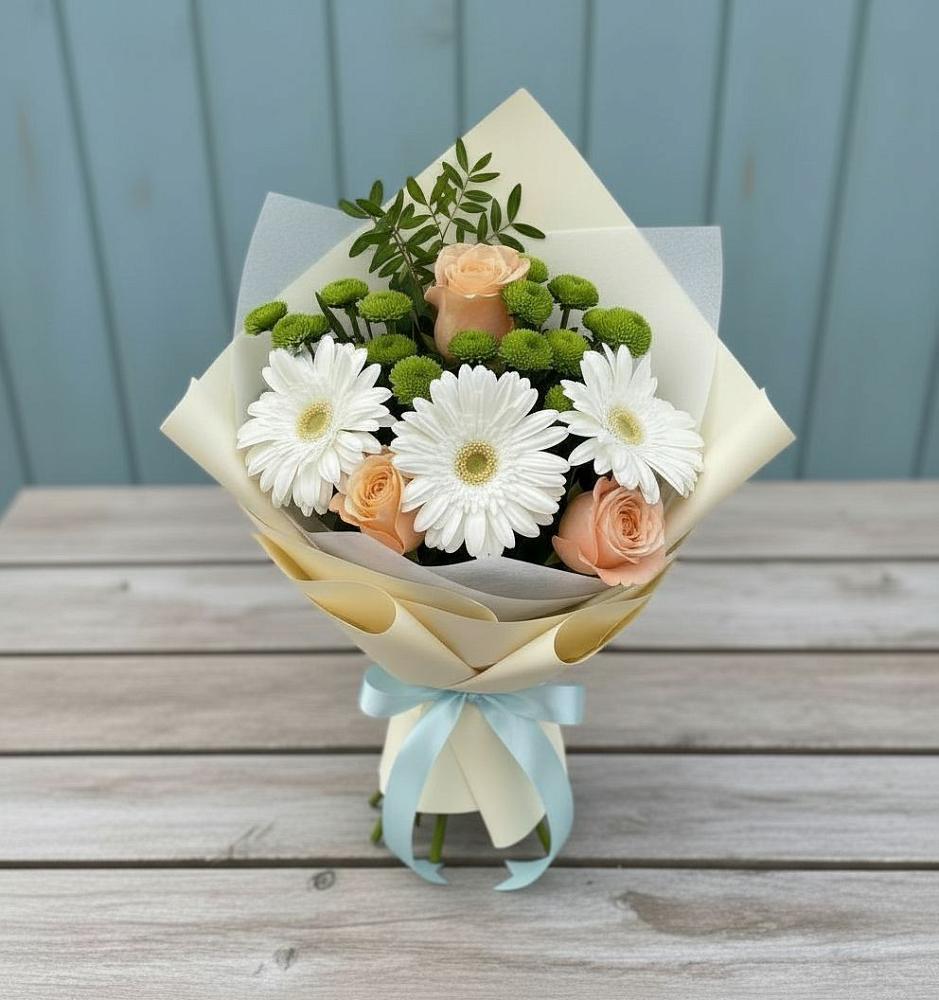 Букет цветов из: Герберы, Розы и Хризантемы в Кудрово Ленинградская область
