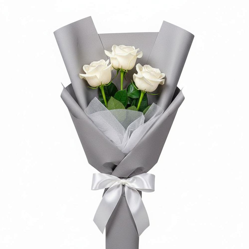 Букет 3 белые розы в Кудрово Ленинградская область