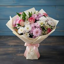 Букет цветов из:  Хризантемы, Альстромерии и Розы в Кудрово Ленинградская область