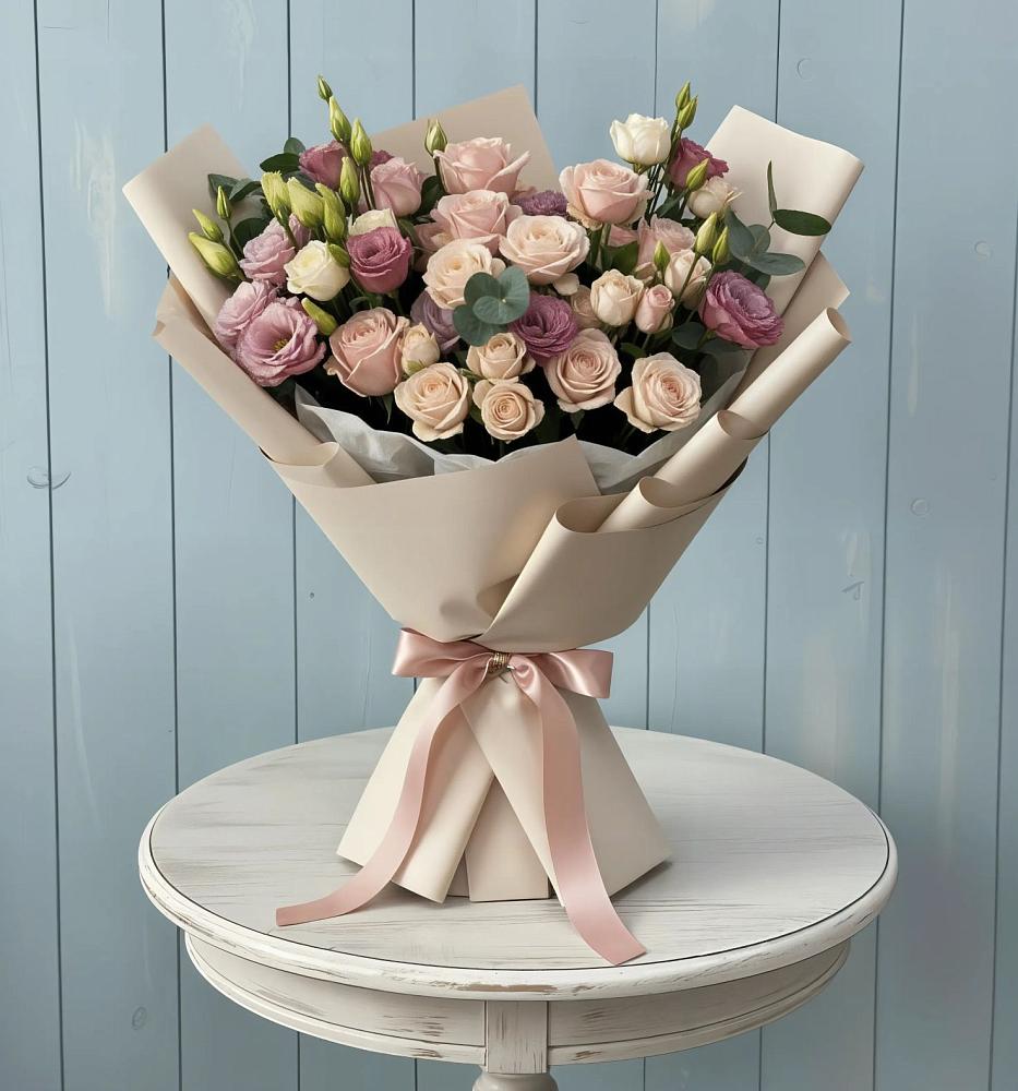 Букет цветов из: Розы и Лизиантусы в Кудрово Ленинградская область