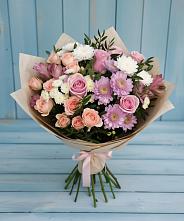 Букет цветов из:  Хризантемы, Розы и Альстромерии в Кудрово Ленинградская область